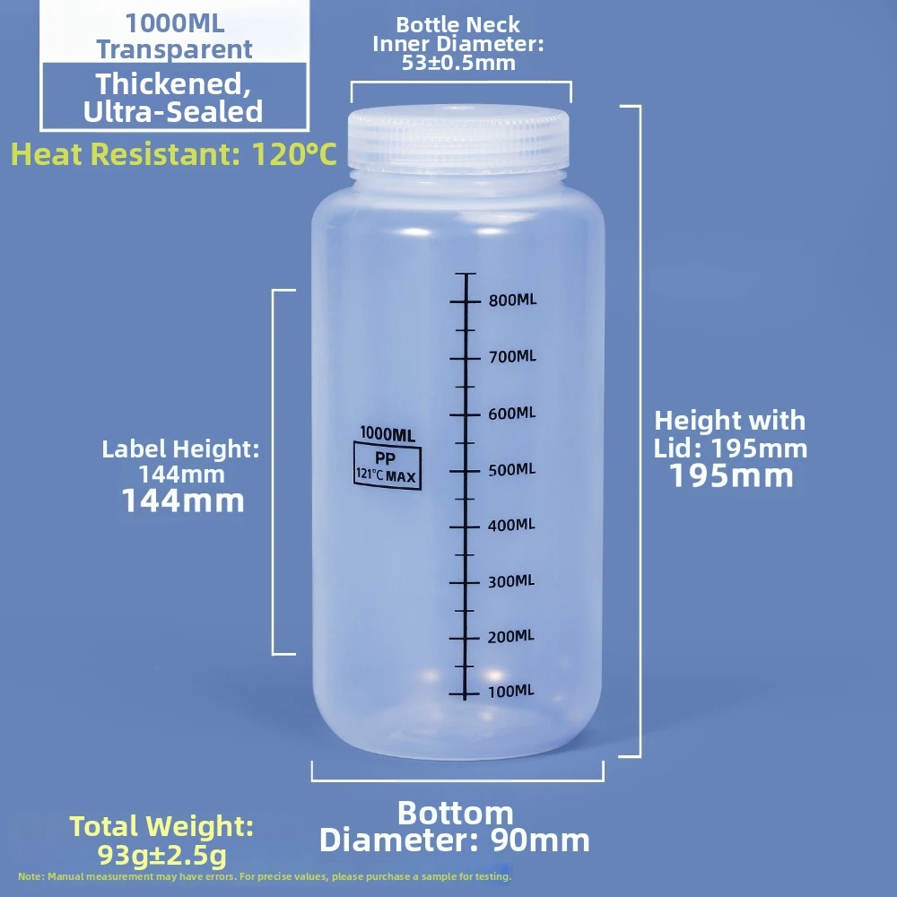 Multiple Capacities Wide Mouth Reagent Bottle 30-1000ml Transparent Laboratory Bottle Classrooms Home Packaging Bottle