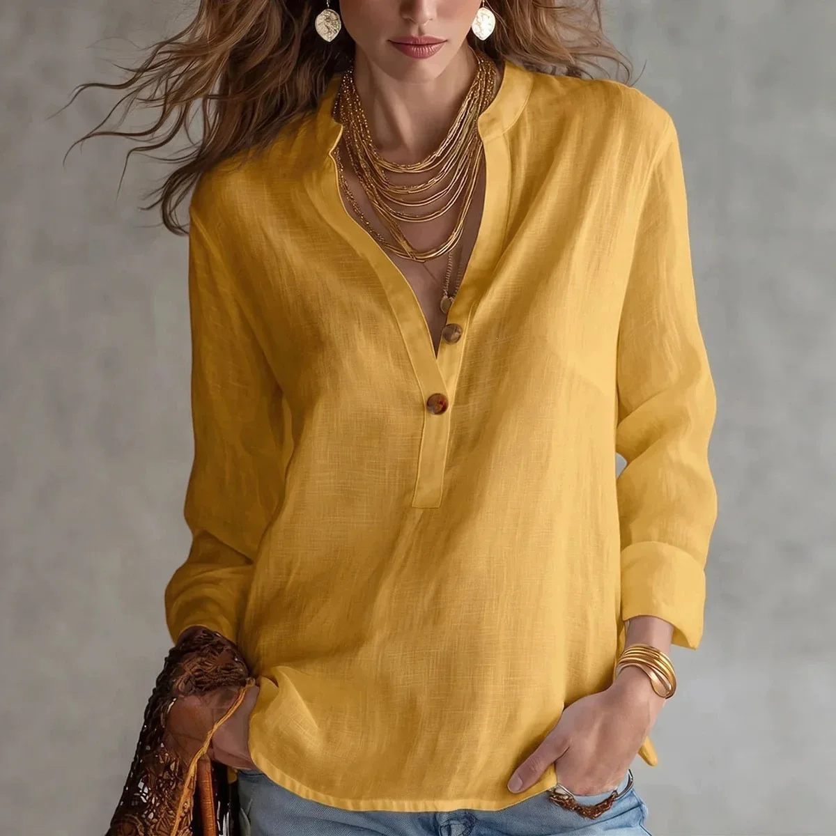 2026 Spring/summer. New Women's Long-sleeve Solid Color Comfortable And Stiglich Button-down Top Clothes Robe Maxi