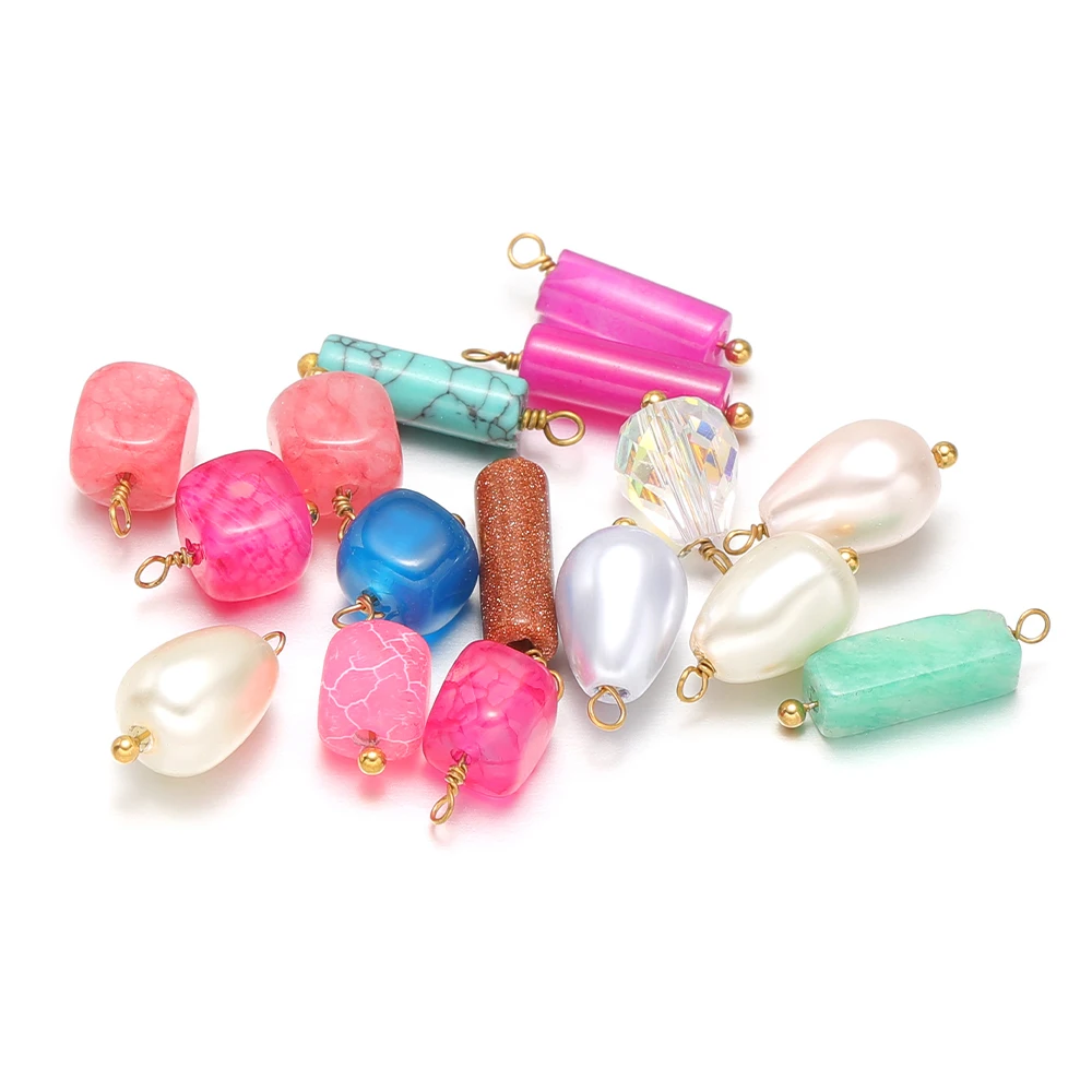 10 قطعة الفولاذ المقاوم للصدأ مستطيل حجر المعلقات اللؤلؤ سحر DIY بها بنفسك صنع المجوهرات بوهو أقراط إكسسوارات عقد بالجملة