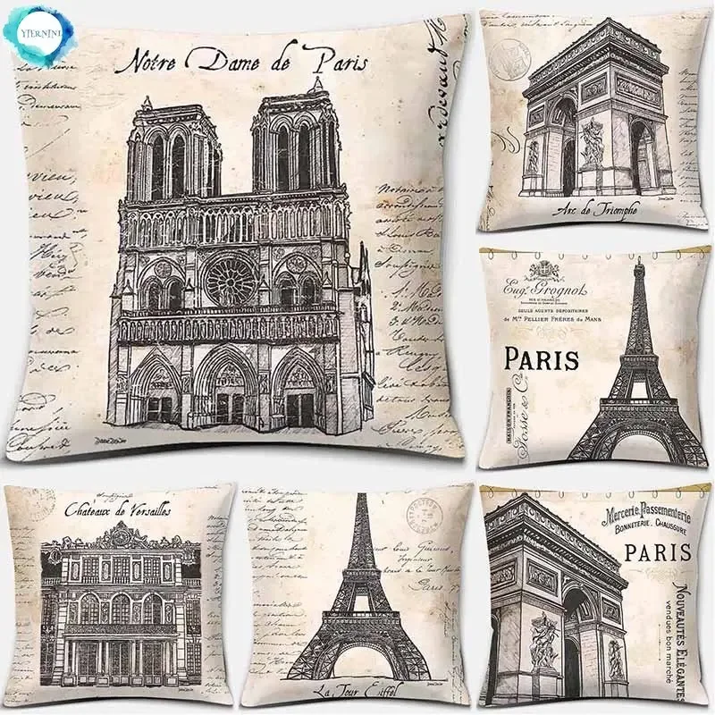 

40x40cm Paris Vintage Architecture Print Pillowcase Home Decor Car Sofa Cushion Cover