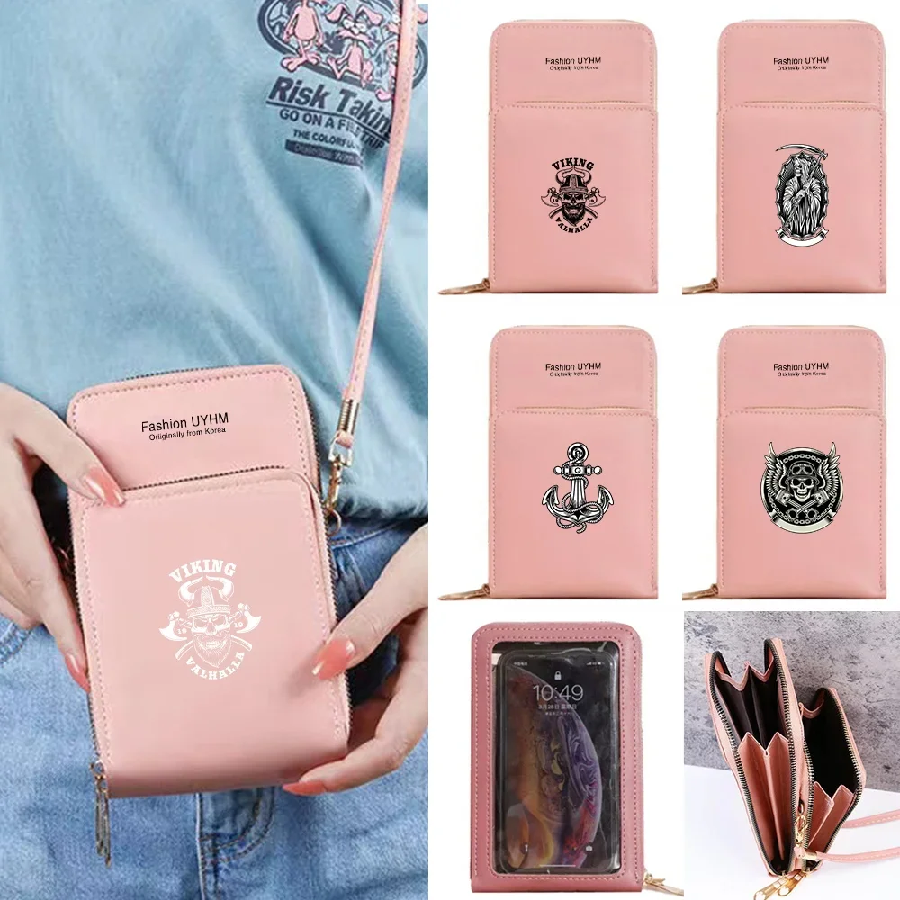 Phone Bag For IPhone 13 12 11 Pro Max X XS Samsung Xiaomi Huawei Messenger Bag Mobile Wallet For Women Clutches Skull Series