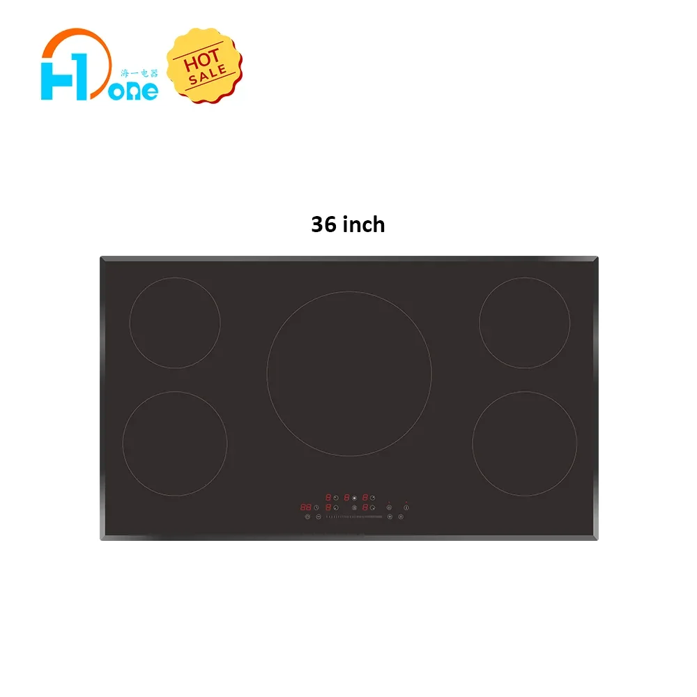 OEM/ODM 5 Booster Burners Smooth Surface Black Ceramic Glass 36 Inch Electric Restaurant Cooktop Induction