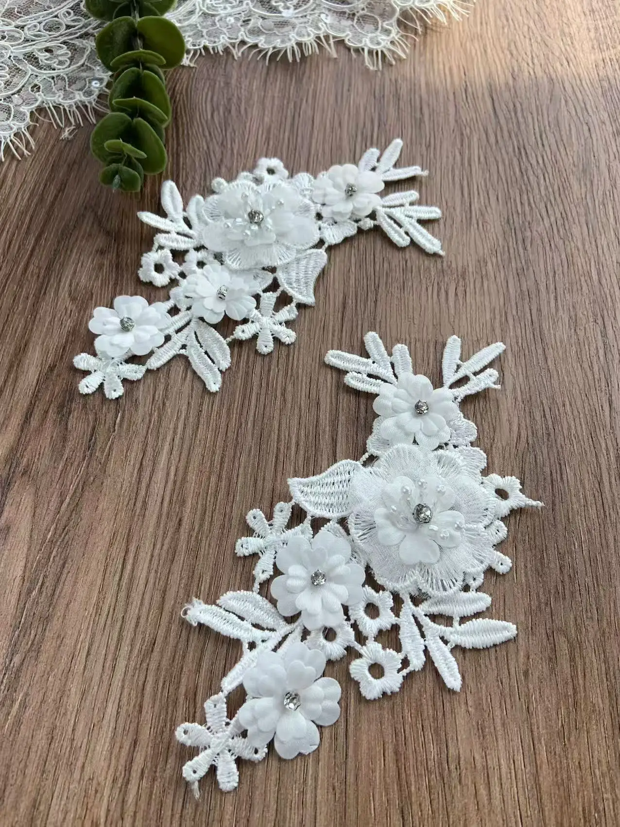 2 Pieces Off White Embroidered Flower Lace Patch Applique for Bridal Ball Gown Decor,Couture Dress Sew on view 5