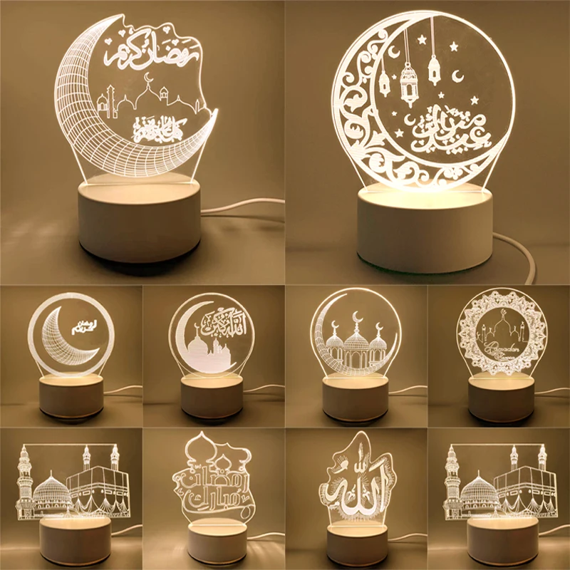 

Ramadan Decorations 2026 USB Operated 3D Acrylic LED Night Light Eid Mubarak Muslim Table Lamp Ornament Eid Al Adha Room Decor
