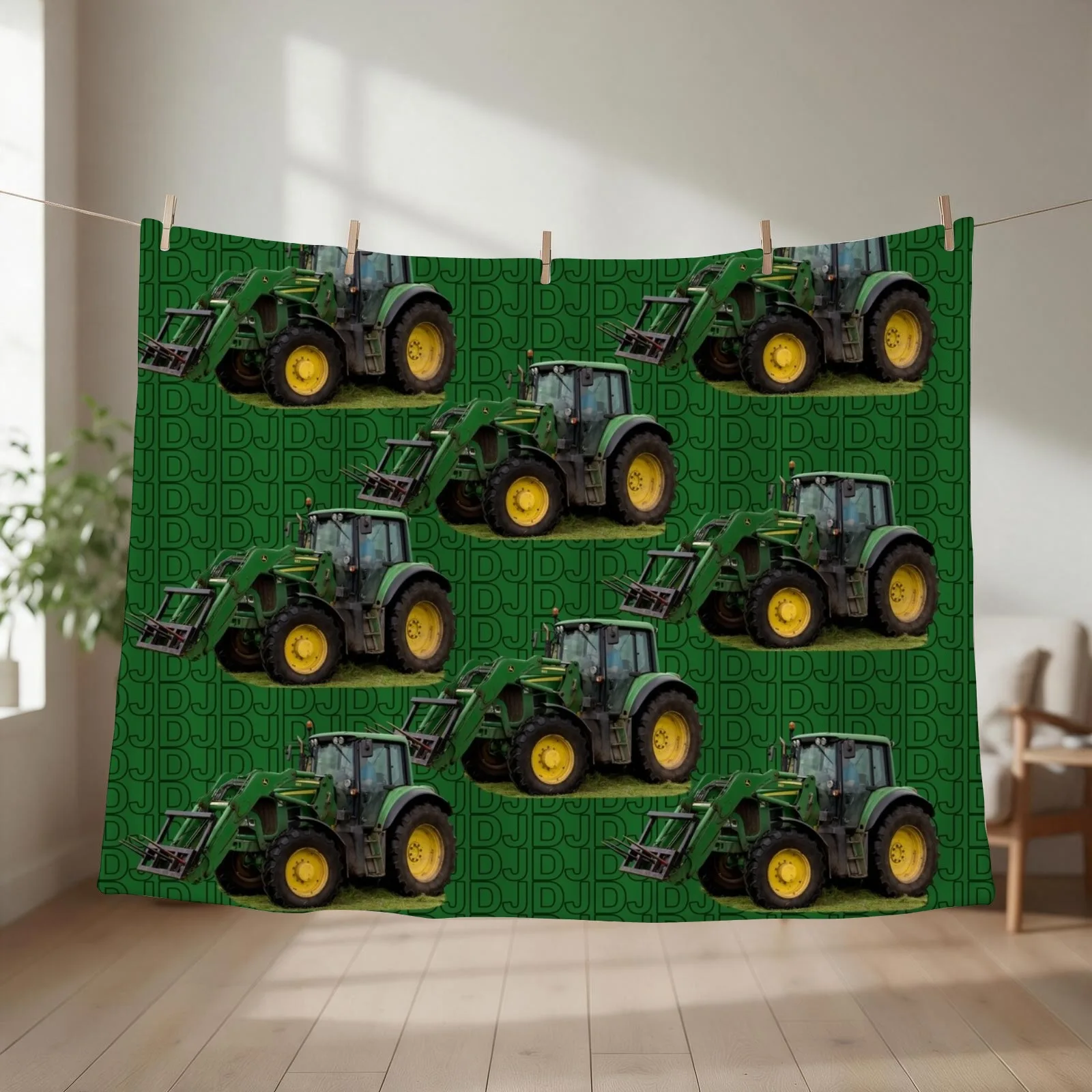 Green tractor Throw Blanket couch cozy soft plush fuzzy picnic outdoor blanket