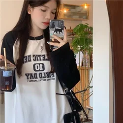 Harajuku Raglan Long Sleeves T-shirt Lettering Oversized Top Shirt Bottoming Women's Blouses Trend 2024 Women's Sweatshirts Y2k