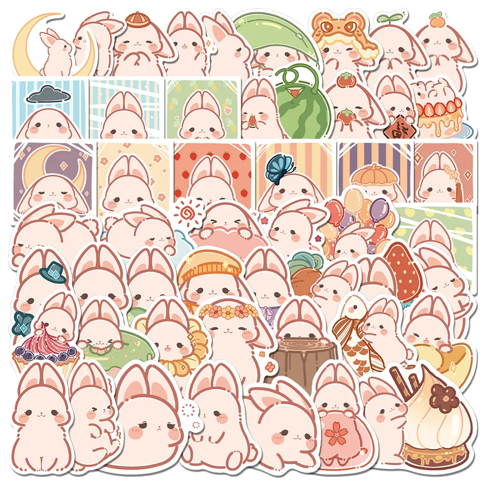 50pcs Lovely Rabbit Stickers Cute Cartoon Rabbit Waterproof Stickers for Girls Mobile Phone Notebook Stickers