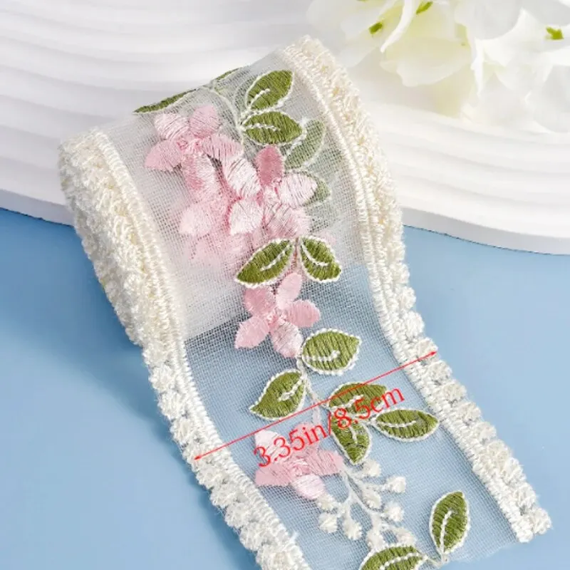 Retro Lace Lace Ribbon, Blue and Pink Embroidered Flowers Sewing Lace Lace for Craft Sewing