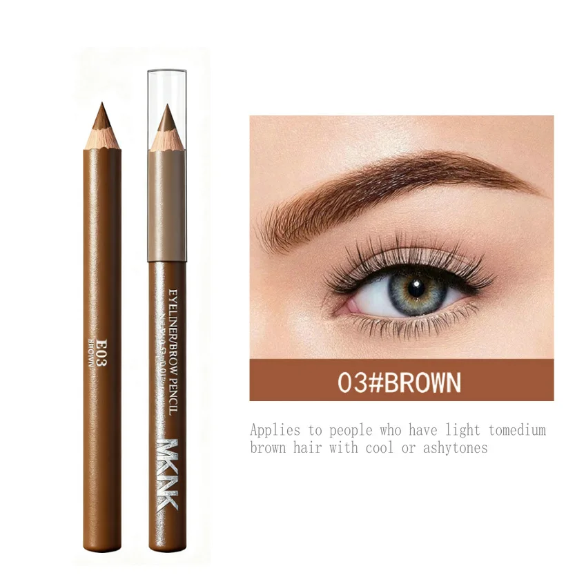 Crayon à sourcils et stylo Eyeliner en bois 2 en 1, crayon Eyeliner professionnel imperméable, couleur facile, noir naturel, marron foncé