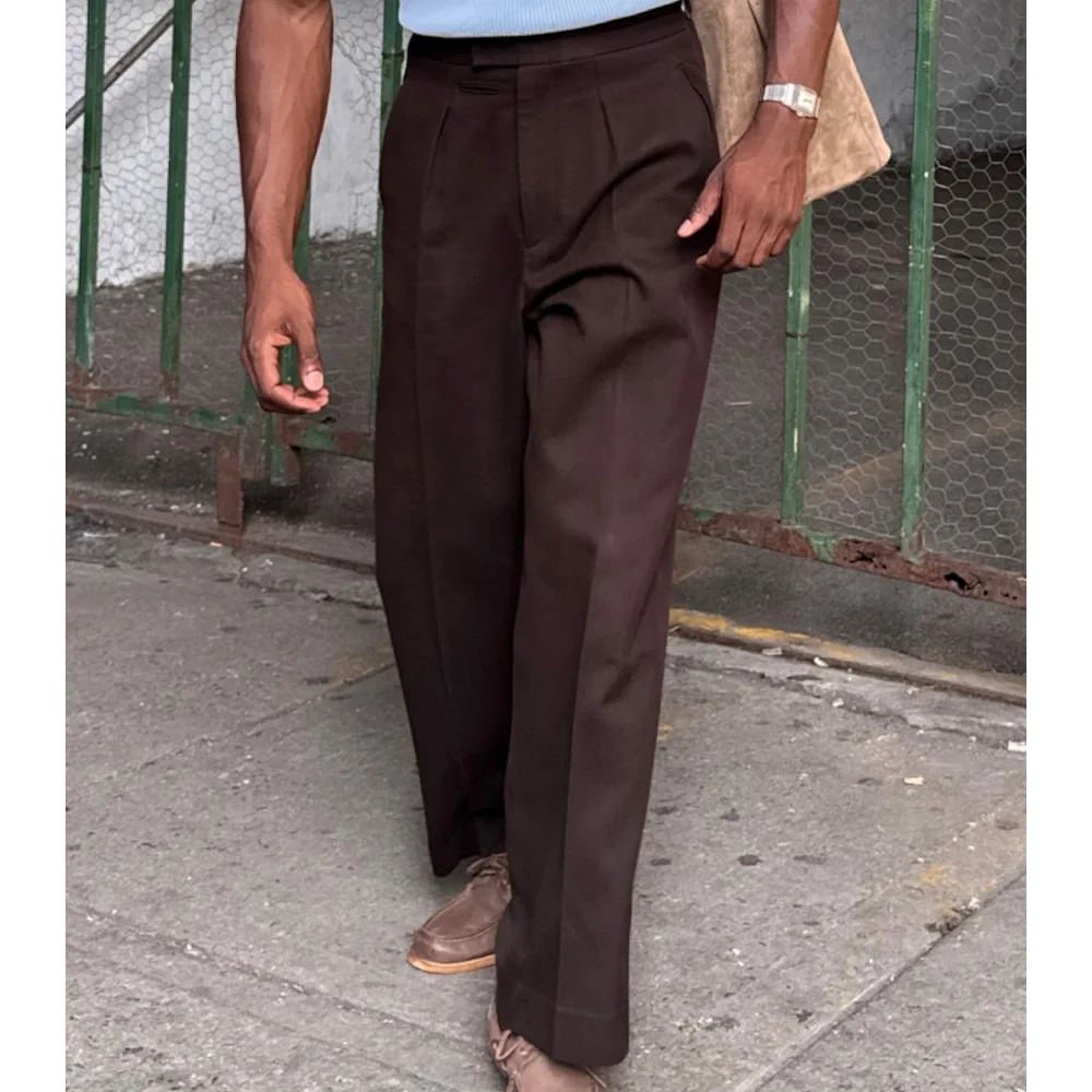 

Mens Blended Suit Trousers Flat Front Plain Color Casual Vintage Straight Leg Pants Comfortable Breathable Business Casual Offic