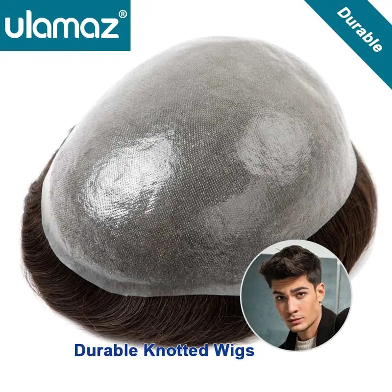 

Human Hair Prosthesis For Men Full Knotted Skin Toupee Man Wig Most Durable Mircroskin Male Hair Prosthesis 0.1-0.12mm Poly Wigs