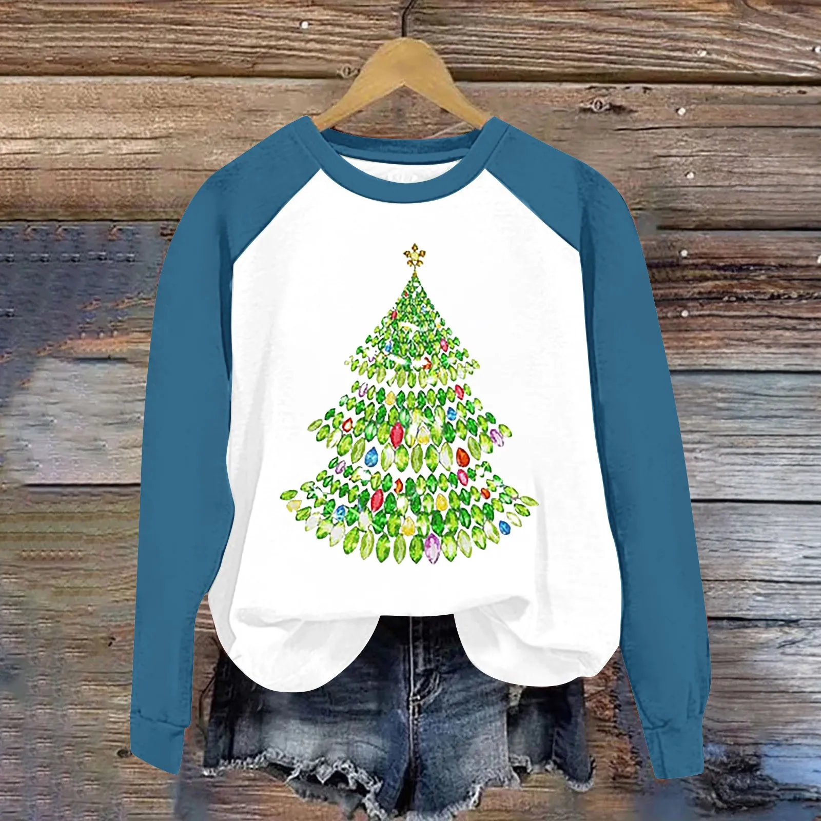 Women's Round Neck Long Sleeved Christmas Tree Plant Print Hoodie 2xl Sweaters Women Fuzzy Zip up Hoodie Women