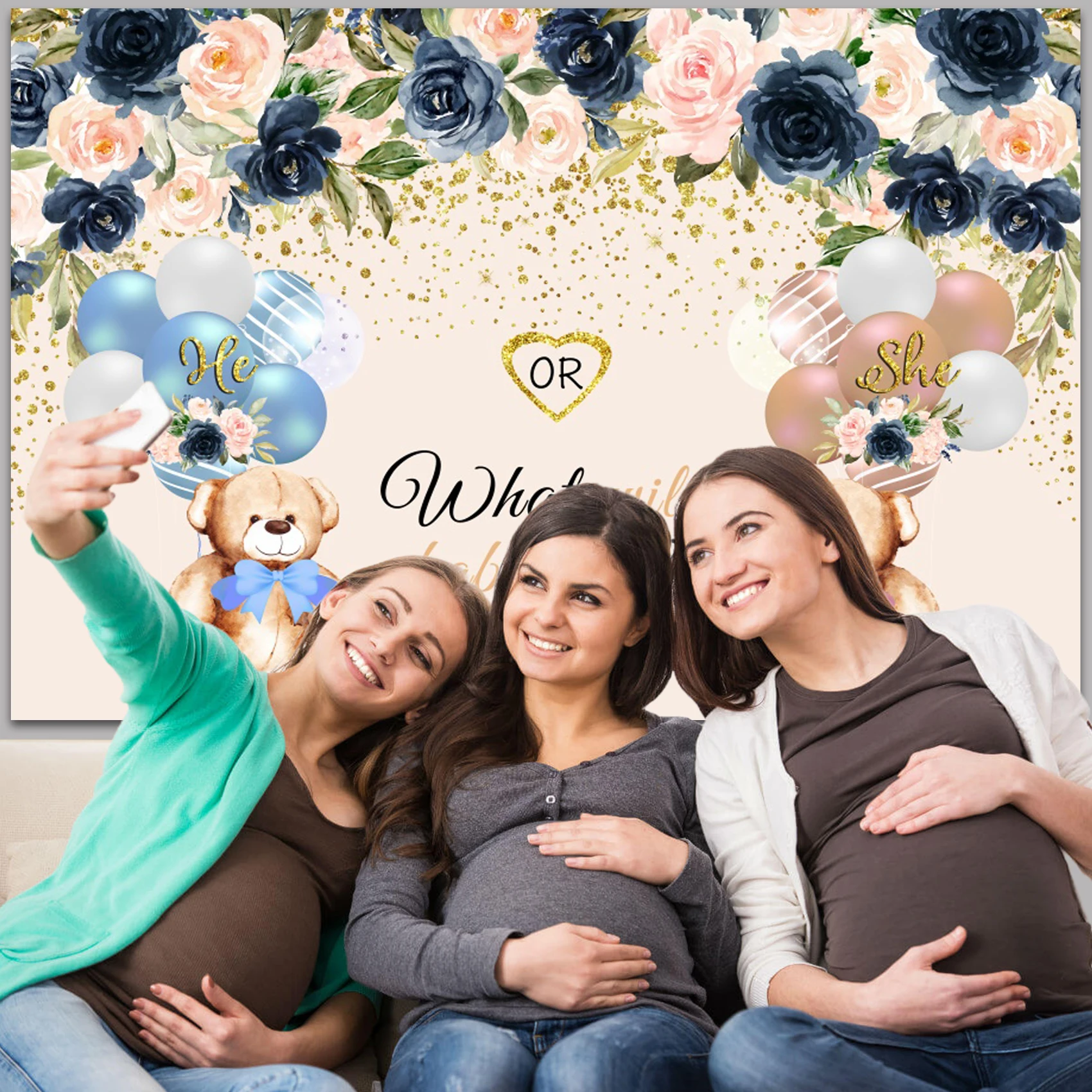 الجنس تكشف خلفية صبي أو فتاة دش حفلة هو أو هي الفيل الدب بالون التصوير خلفية ديكور راية صور الدعامة