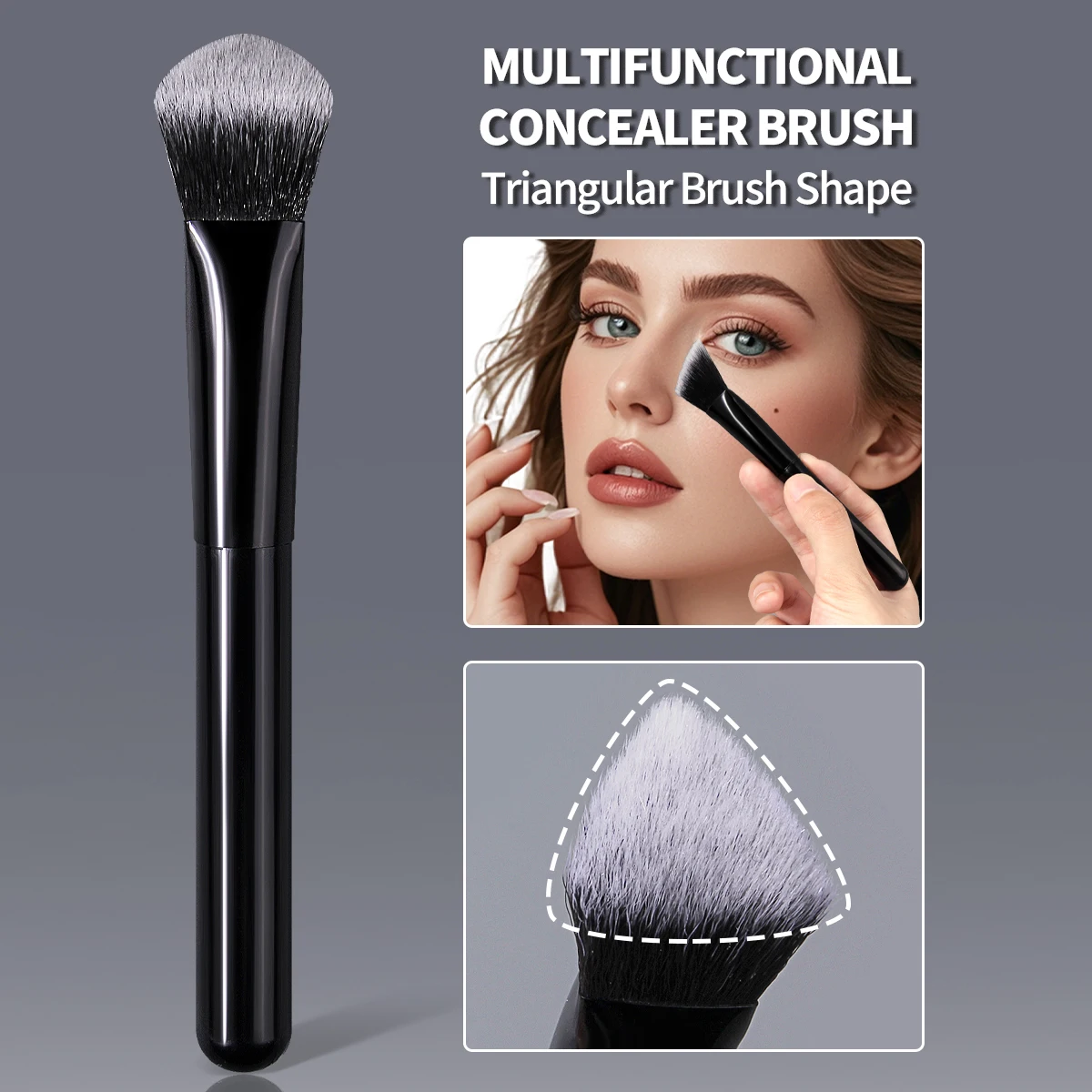 1PCS Triangular Concealer Brush,Fit to the face,Multifunctional Brush for Concealer,Foundation&Color Correction,Black Handle
