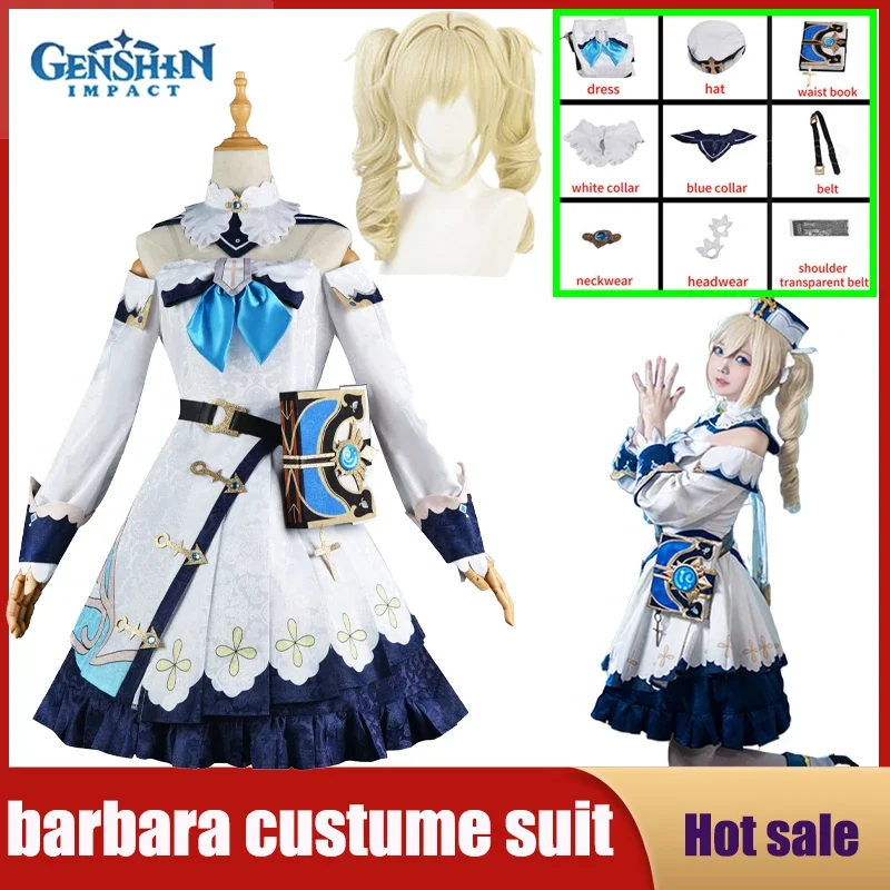 HN8 Gioco Genshin Impact Barbara Costume Cosplay Ragazze Abiti da principessa Lolita Cameriera Vestiti Parrucca Vestito Anime Uniforme Halloween 8...Gf