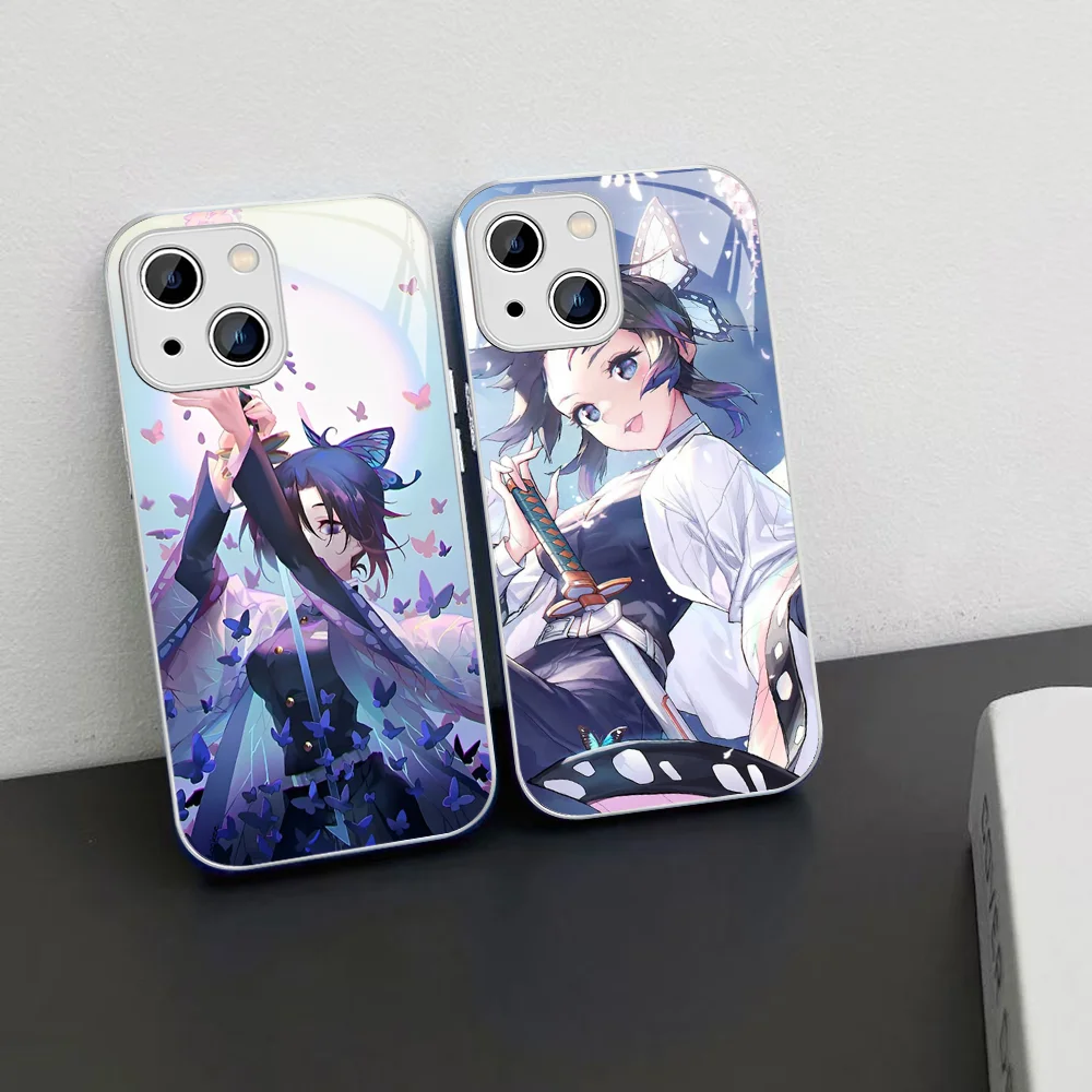 Anime Demon Slayer Kanao Shinobu Phone Case For iPhone 14 13 12 Mini 11 Pro XS Max X XR 14 Plus Tempered Glass Cover