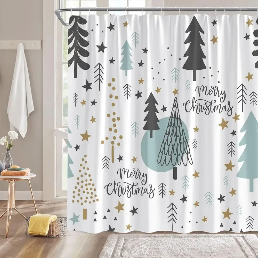 Christmas Nutcracker Shower Curtain, Christmas Tree Snowman Bathroom Curtain Decoration Set With Hook Fabric Christmas Gift