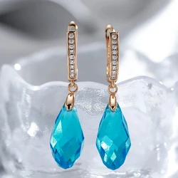 Wbmqda New Fashion Blue Crystal Long Drop Earrings For Women 585 Rose Gold Color 2023 Trending Jewelry Accessories