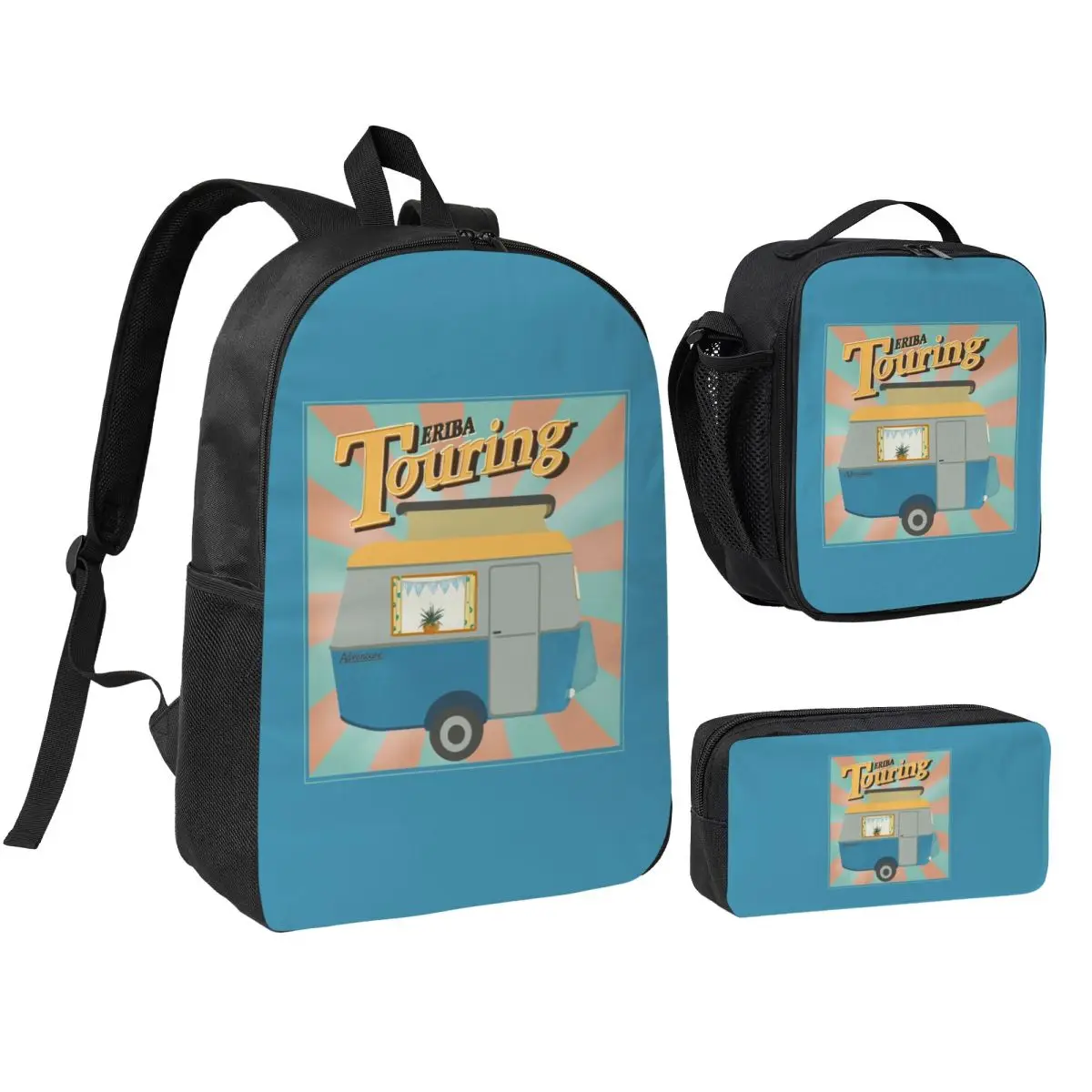 

Vintage Touring Eriba Puck Adventure Backpack Boys Girls BookBag School Bag Shoulder Bags 3ps Insulated Lunch Bag Pencil Case