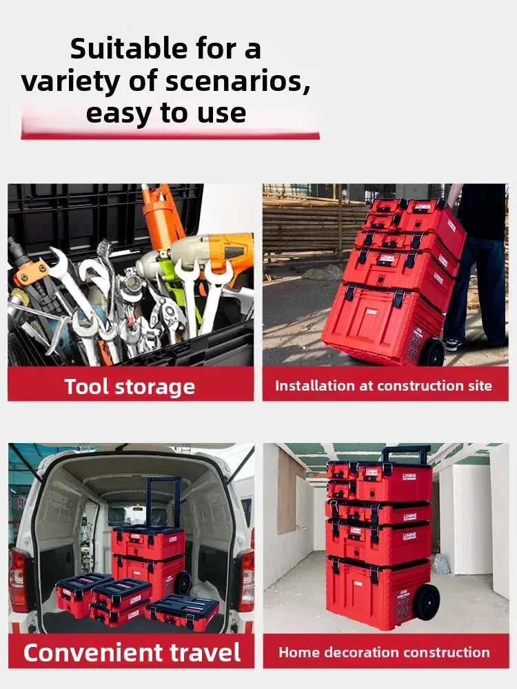 LB-601S-L 3.0 Red Combination Stacking Toolbox Large Storage Box Industrial Multi functional Large Capacity Toolbox