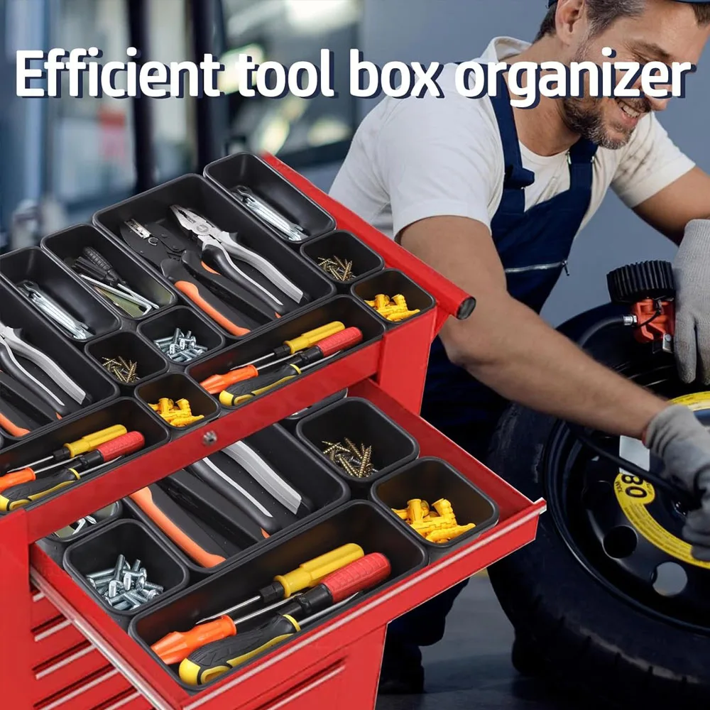 Imagem -04 - Interlocking Shallow Tool Organizer Desk Drawer Organizadores Divisores de Bandeja Toolbox Storage Bins Container Tamanhos 61 45 34 24 Pcs