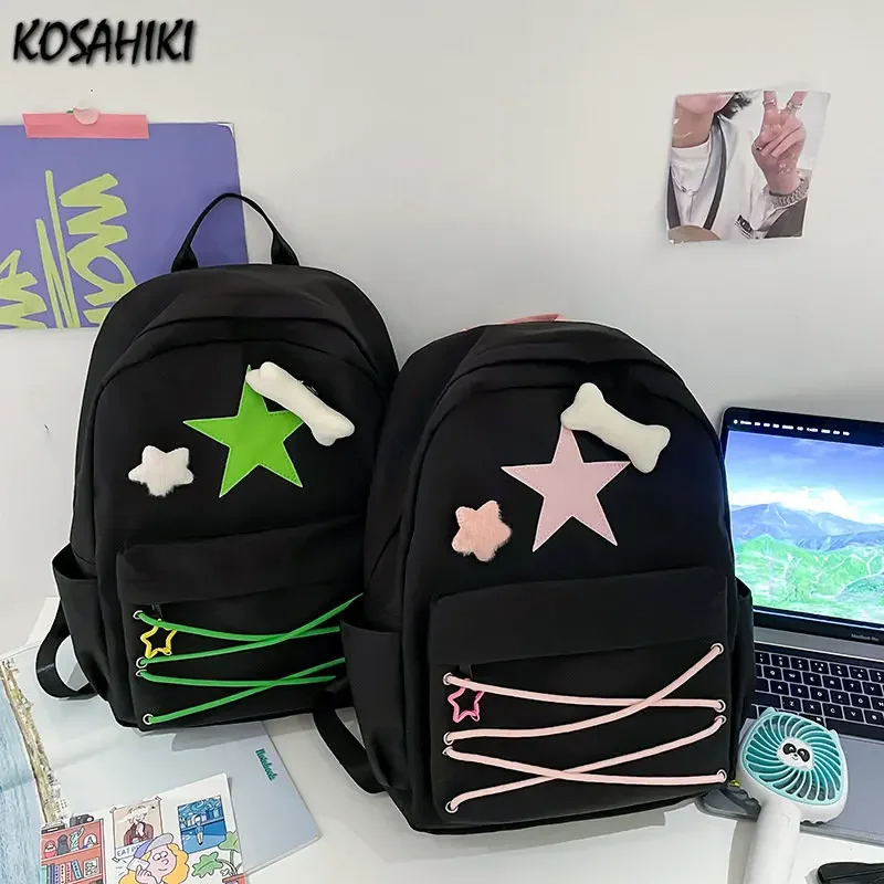 Korean Kawaii Sweet Girls Star Schoolbags High-capacity Y2k Streetwear Backpack All Match Vintage Preppy Backpacks Women Trendy