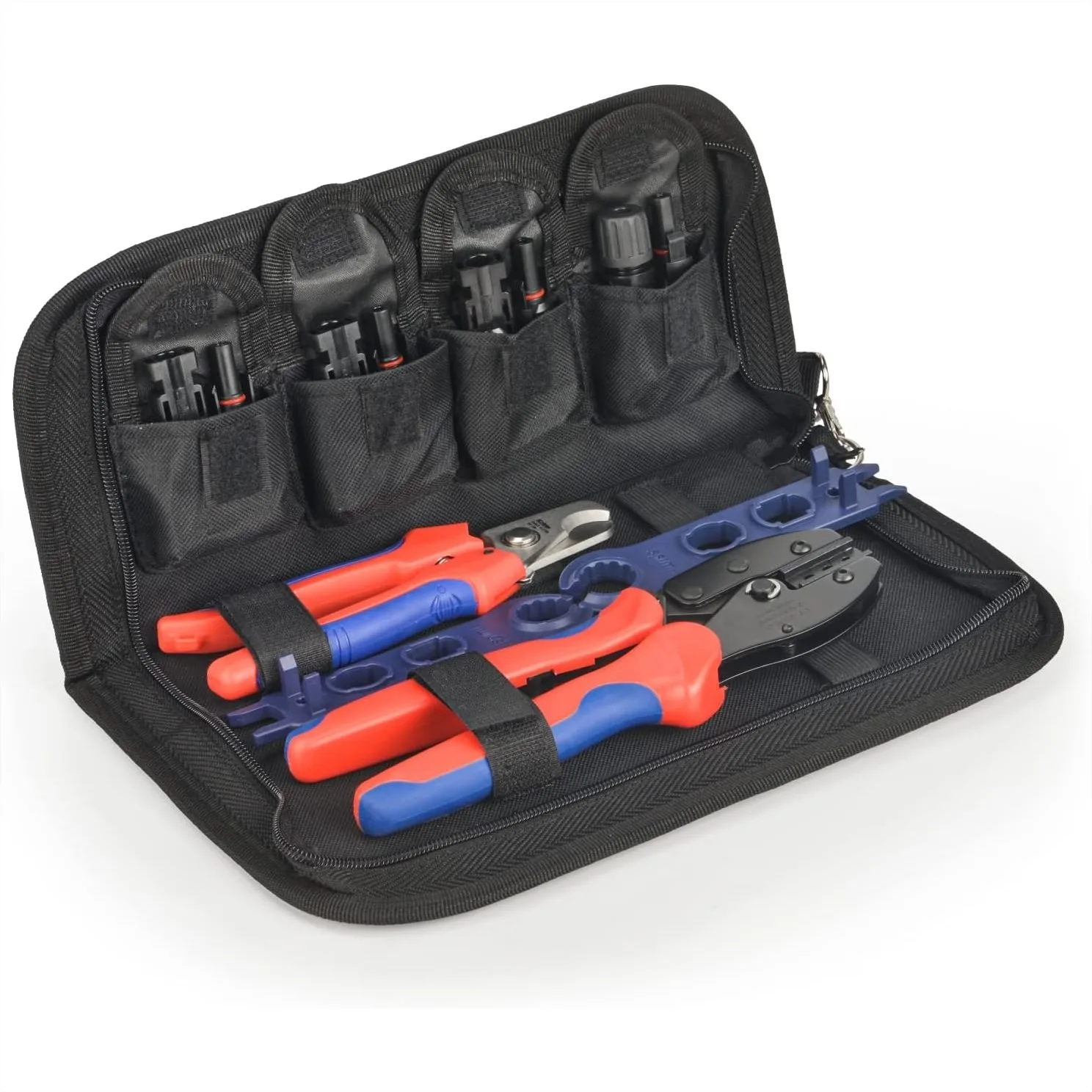

Solar Panel Crimping Tool Kit with Ratchet Crimper for AWG14-10, Wire Cutter, Connector Wrench, All-in-One Bag
