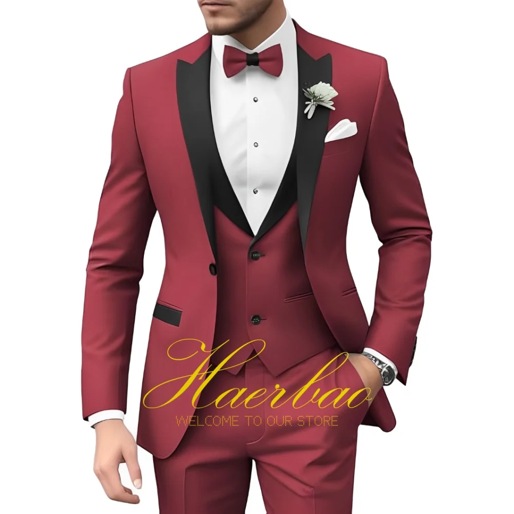 

Формальный мужской костюм, комплект из трех предметов, приталенный пиджак, жилет, брюки, костюм, комплект, свадебный смокинг жениха, наряд для мужских костюмов