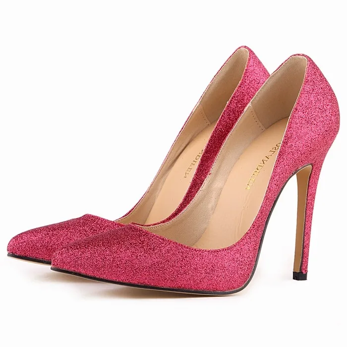 

2025 New Sequin Cloth Plus Size 42 Women Pumps 11Cm High Heels Comfortable White Black Nude Pointed Toe Ladies Work Shoes A0073