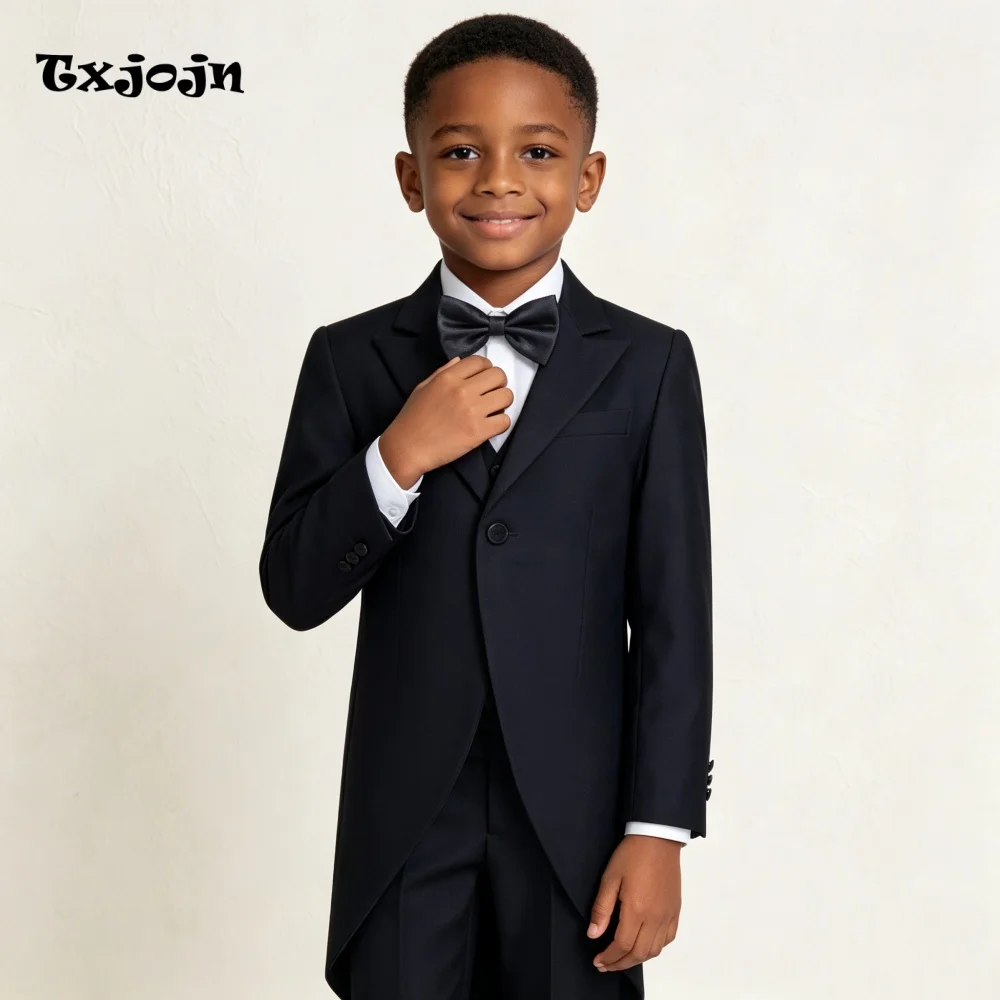 Classic Boys Suit Black Jacket Pants Vest 3 Piece Set Formal Blazer for Kids Wedding Tuxedo Suits 2-16 Years Custom Clothes