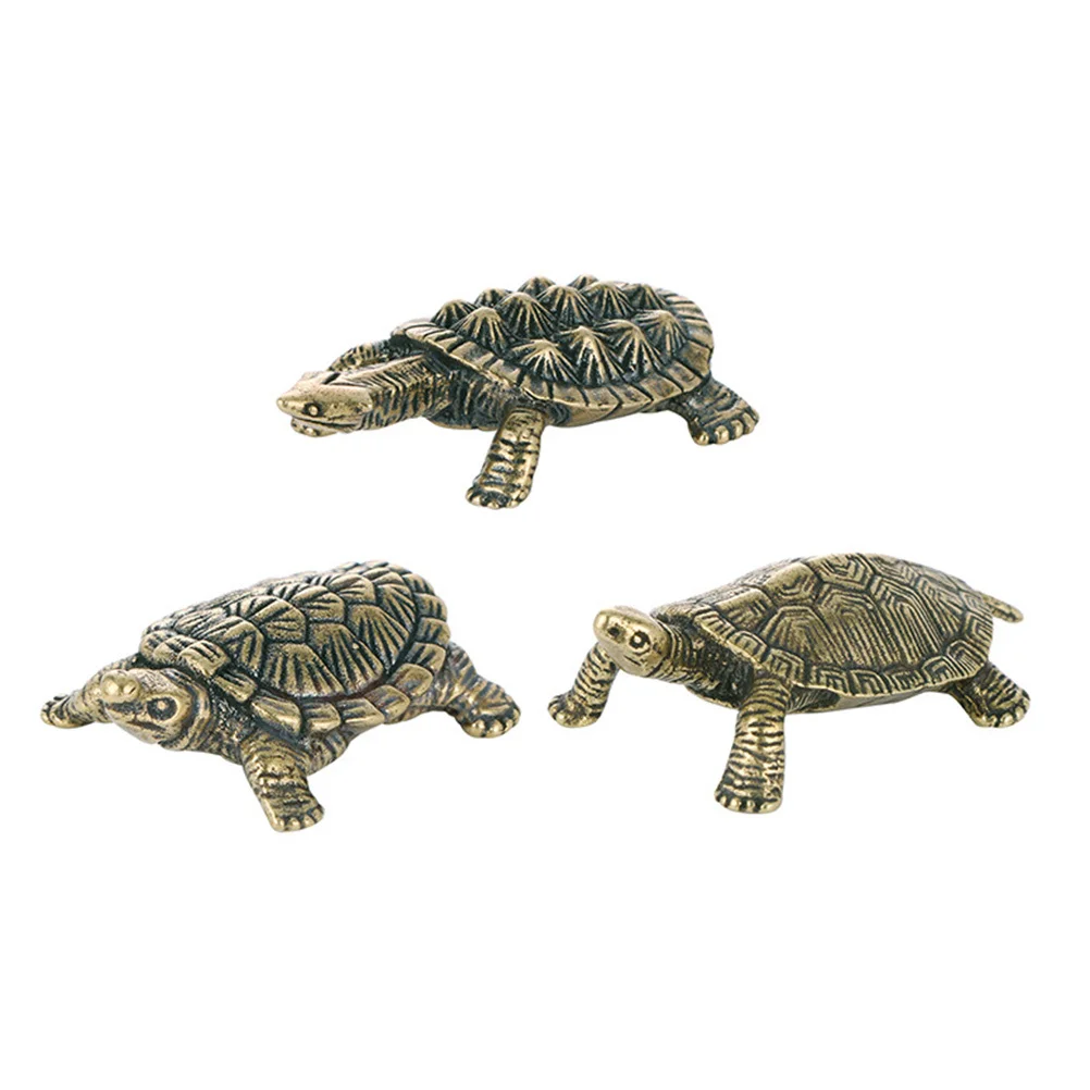 

3pcs Retro Tortoise Mini Turtle Statue Fadeless Brass Craft Home Decor Desktop Ornament Vintage Style For Indoor Outdoor
