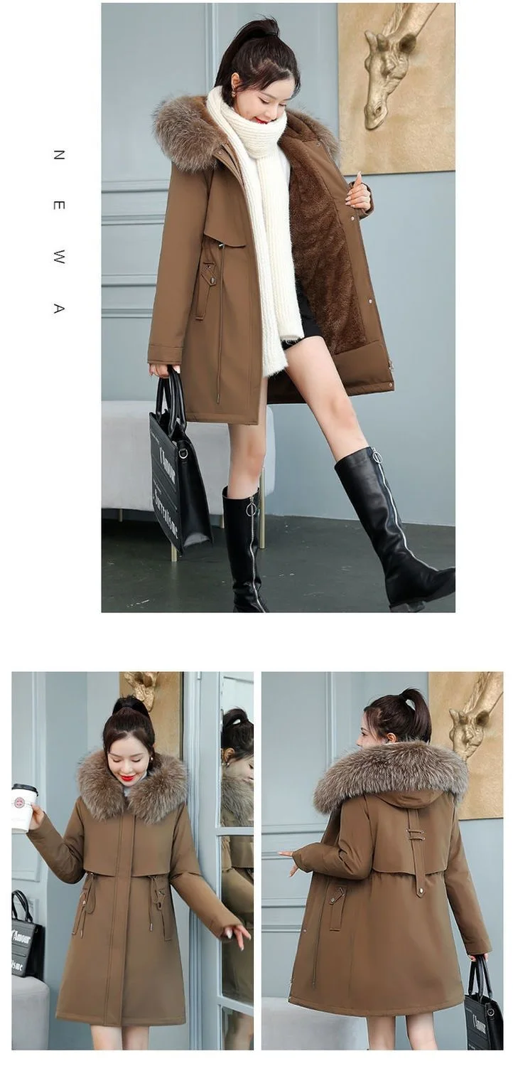 Thicken Parkas 8XL New Winter Jacket Casual Long Coat Wool Liner Hooded Parkas With Fur Collar Female Cotton Warm Snow Outwear