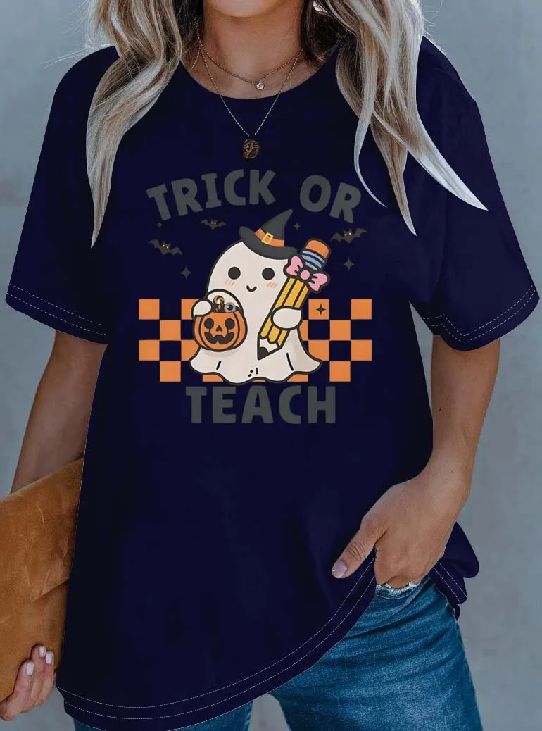 Elegancki strój plus size z motywem ducha, dyni i nietoperza \"Trick or Treat\".