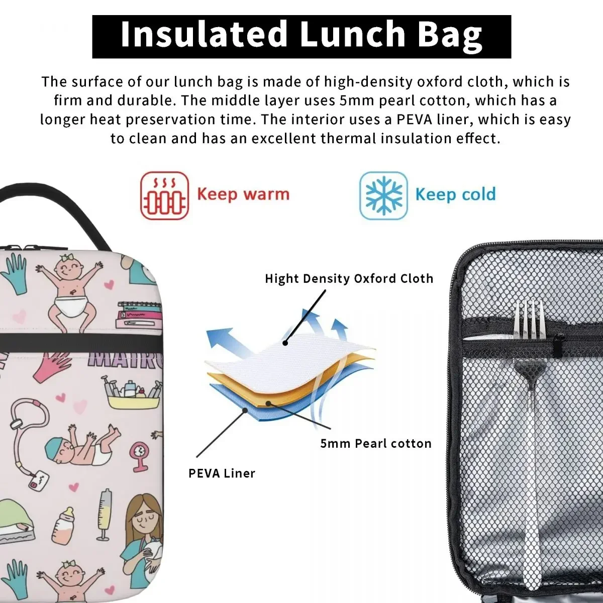 Cartoon Doctor Nurse Insulated Lunch Bag Enfermera En Apuros Food Container Bags Reusable Cooler Thermal Lunch Boxes For Picnic