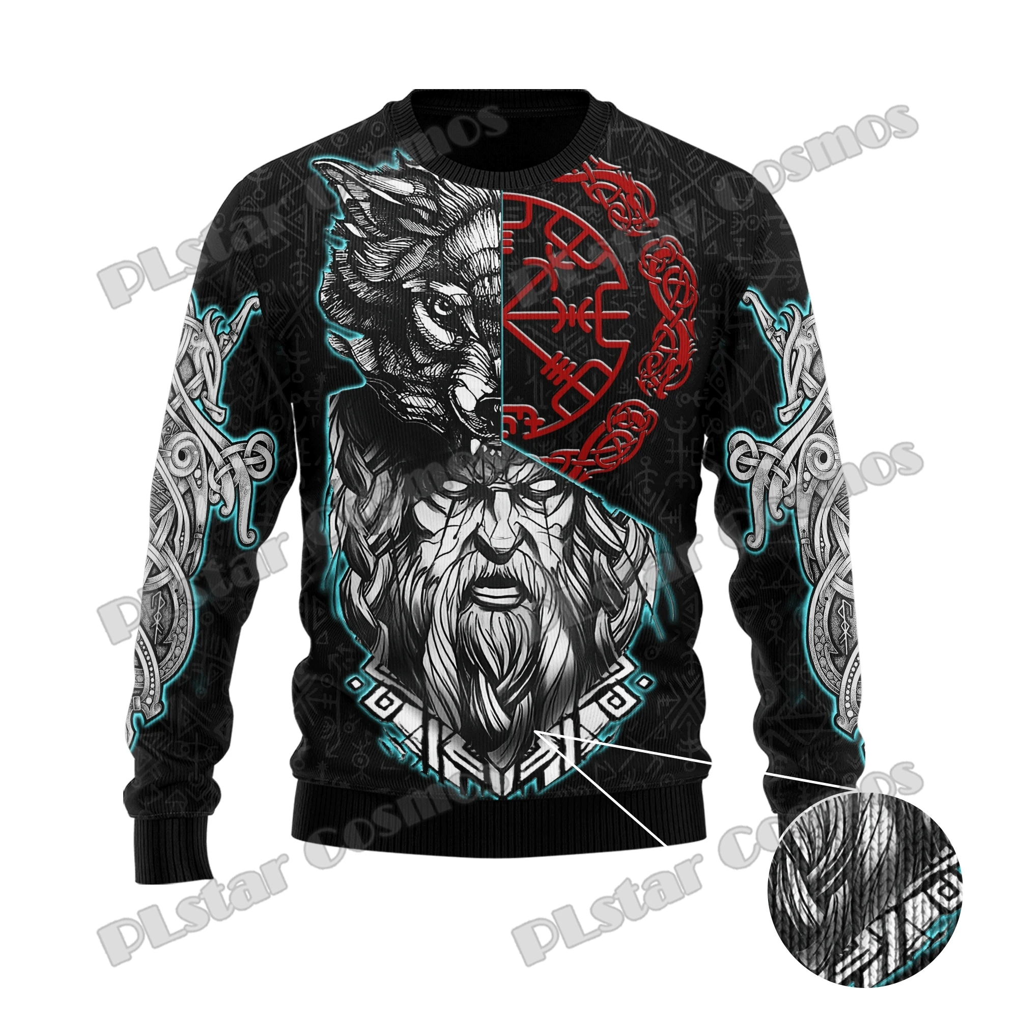 Fenrir Wolf Vegvisir Tattoo Runes 3D Printed Men's Ugly Christmas Sweater Winter Unisex Casual Knit Pullover Sweater ZZM37