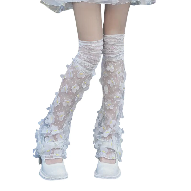 Women Leg Warmers Butterfly Lace Mesh Sheer Over The Knee Boots Shoes Cuffs Covers Summer Thin Casual Lolita Boot Cover