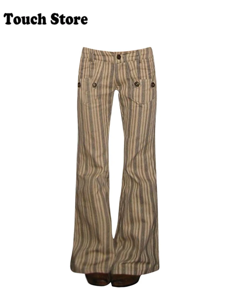 Pantalones vaqueros ajustados Vintage de dinero viejo para mujer, pantalones vaqueros a rayas Grunge japonés Abi Low Rise Gyaru Y2K, moda coreana estética de los años 2000