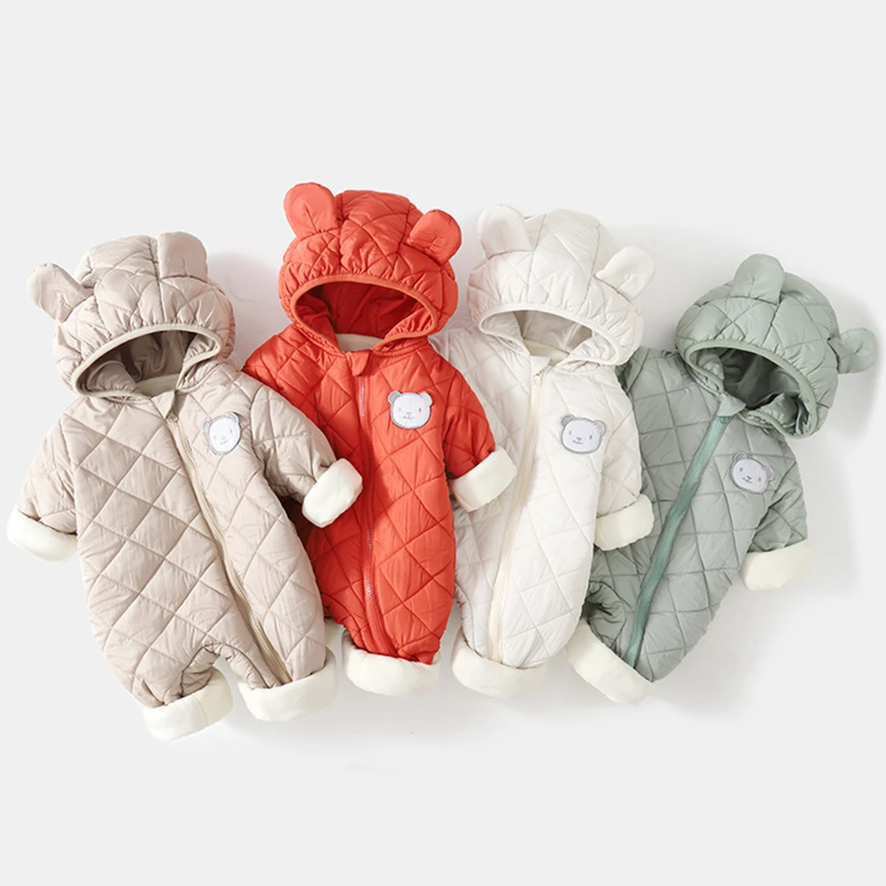 

Baby Boys Girls Plaid Romper Hooded mantle Long Sleeved Plush Jumpsuit Winter Warm Bodysuit Clothes for 3-36 Months Toddler Boy