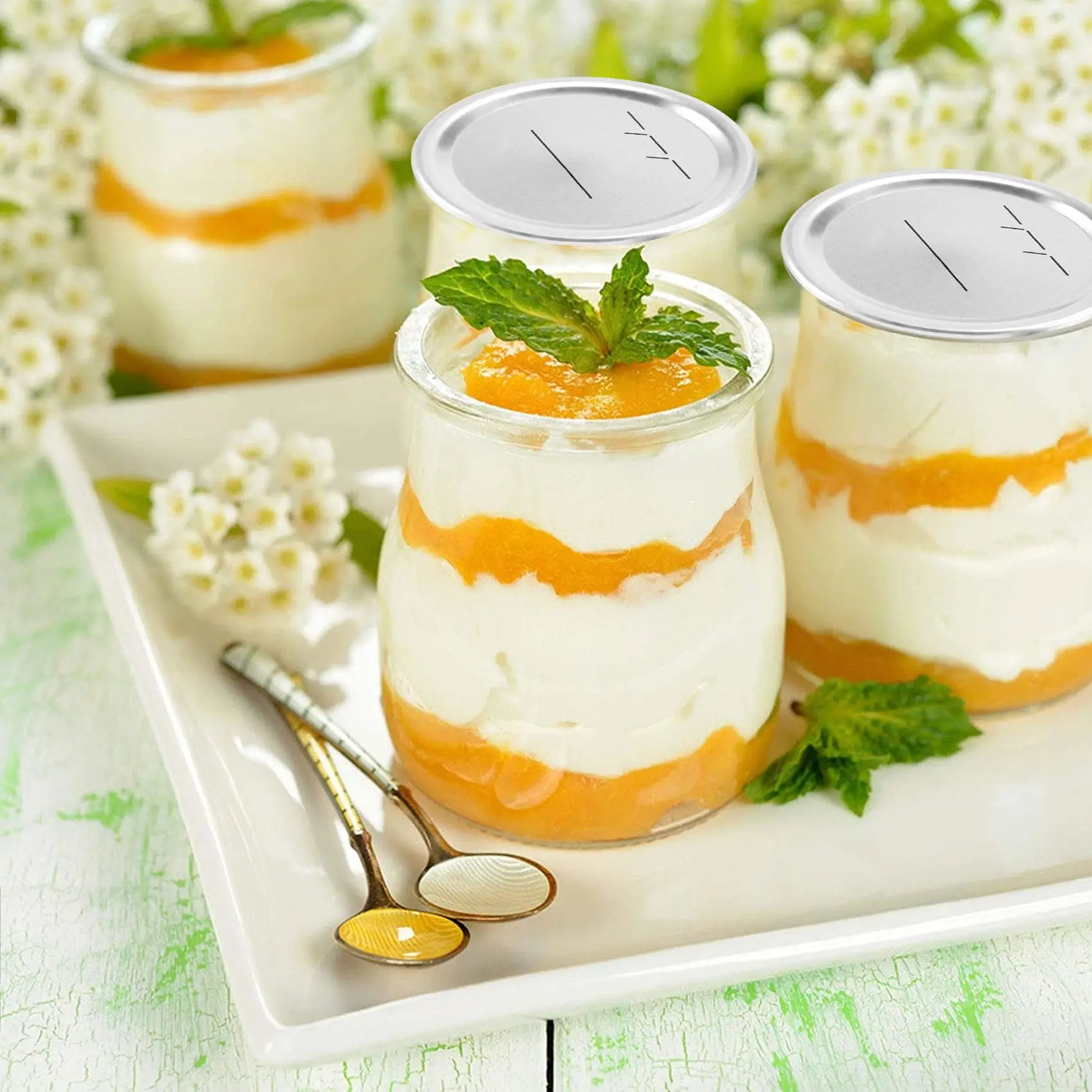 ABWR-缶詰蓋 ボール/カージャー用レギュラーマウス、シリコンシール付き分割型金属ジャーキャップ、シルバー