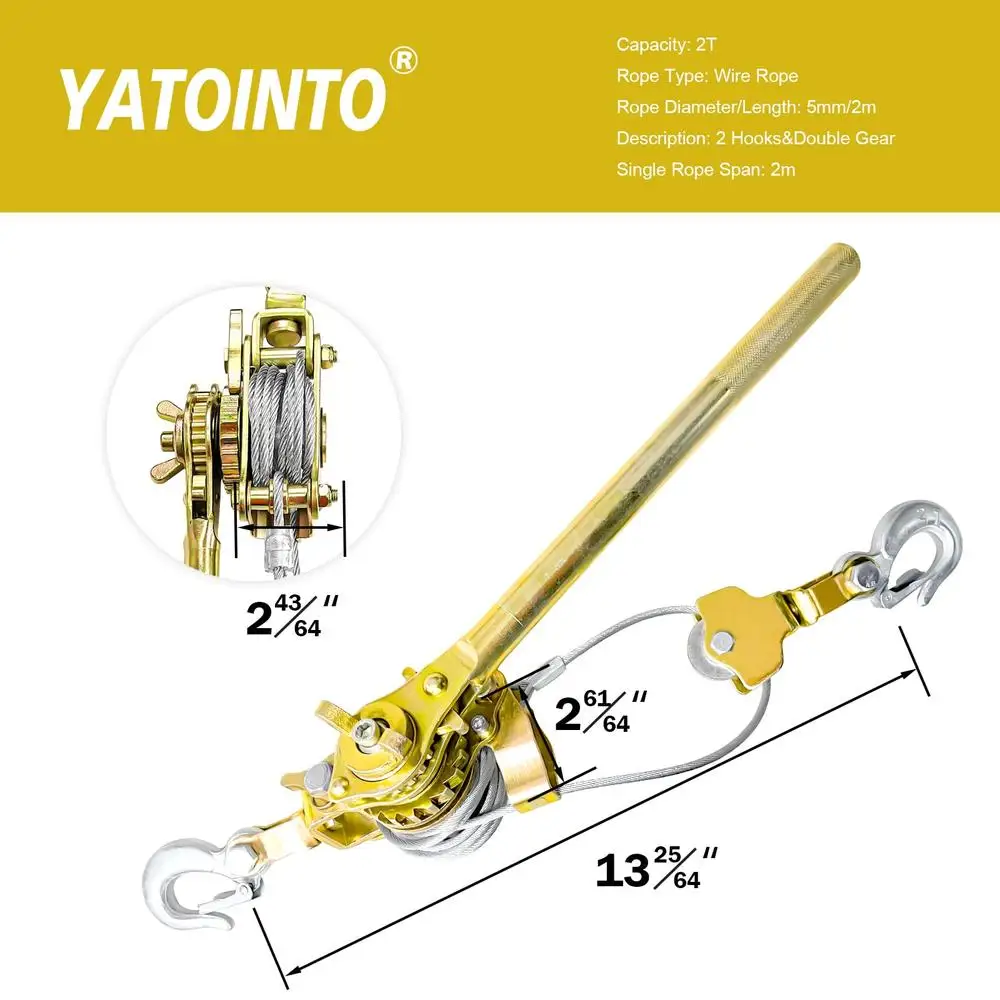 الثقيلة تأتي على طول ونش 2 طن المزدوج والعتاد السلطة بولير 4400LB 6.56Ft كابل اليد رافعة أداة