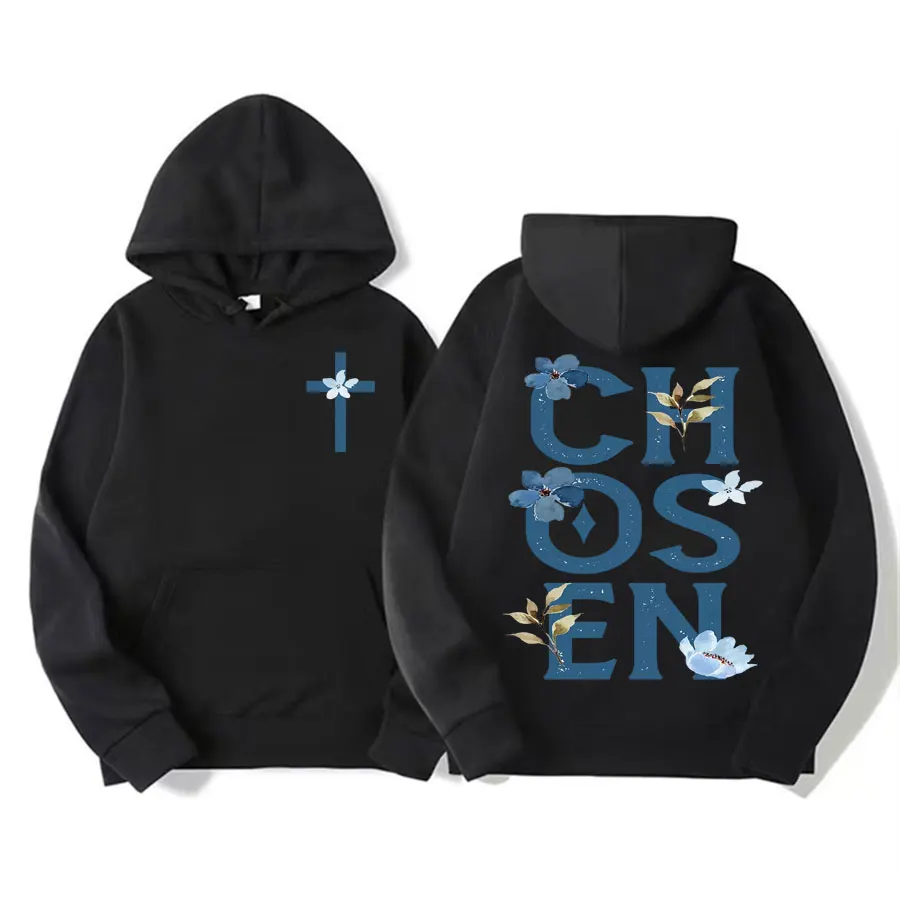 

Chosen Floral Aesthetic Bible Verse Hoodie Women's Trendy Christian Clothing Hooded Men's Fashion Retro Style Classic Sweatshirt