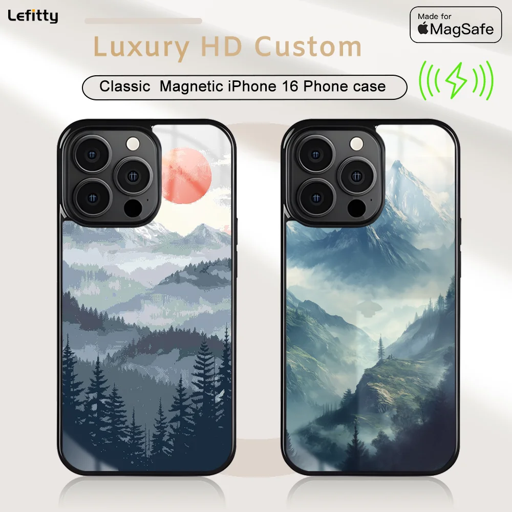 

Mountain Landscape Painting Phone Case For iPhone 16 15 14 13 12 11 Pro Max Plus Mini Magnetic Magsafe Wireless Charging Cover