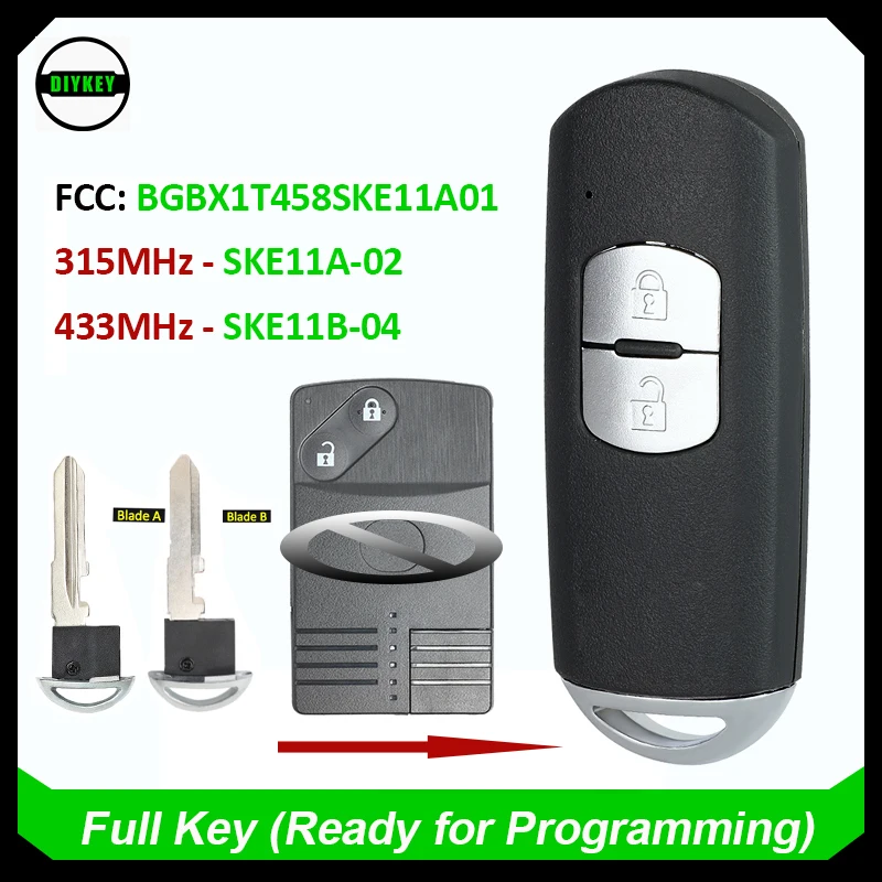 DIYKEY SKE11A-02/ SKE11B-04 Modified Smart Remote Key 2 Button 315MHz/433MHz for Mazda CX9 2007 2008 2009 - BGBX1T458SKE11A01