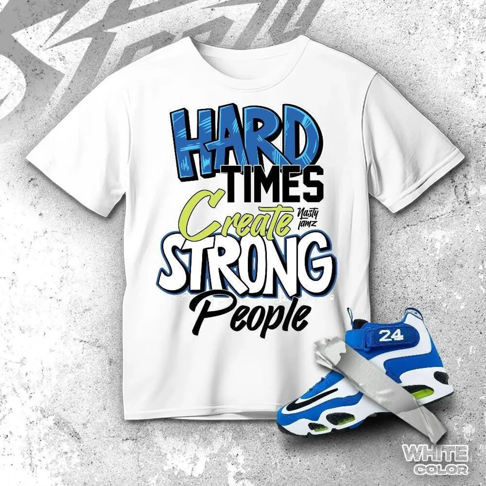 Griffey Max 1 Varsity Royal Hard Times T Shirt match sneaker Streetwear for Sneakerhead vintage Washed fashion Unisex Stretched