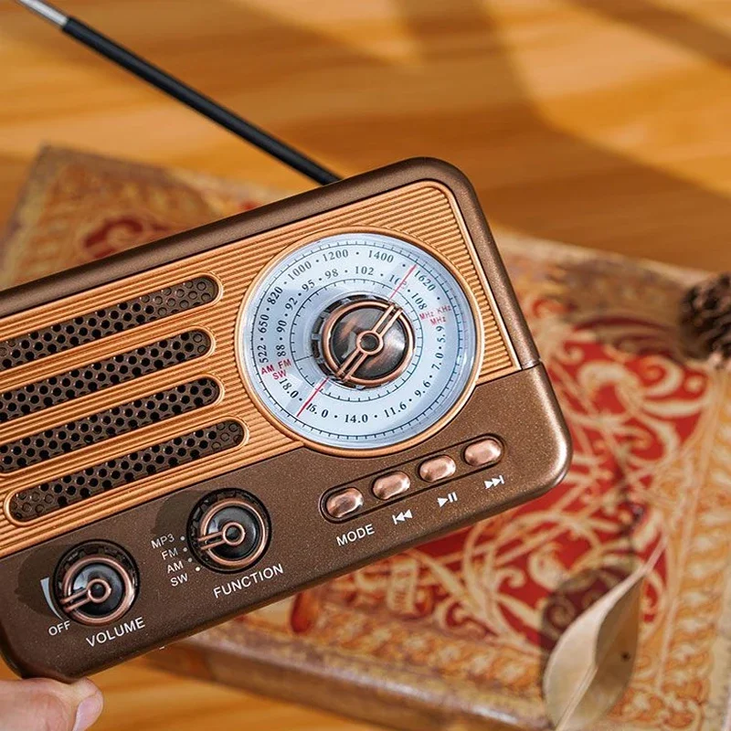 Portable Retro Radio Mini FM/AM/SW Radio Receiver Vintage Bluetooth Speaker With LED Flashlight Support TF Card USB AUX Play