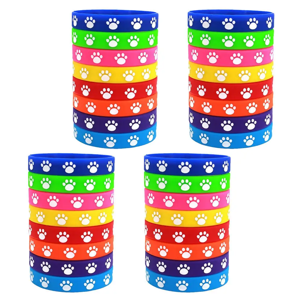 

32Pcs Dog Paw Silicone Bracelets Soft Flexible Stretch Wristbands for Daily Wear Music Dance Parties Puppy Adoption Events