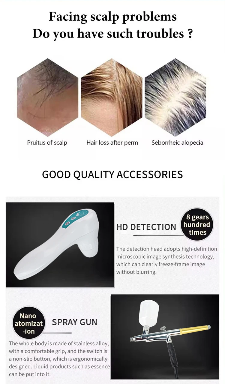 5-in-1 Electric Scalp Massager Analyzer Comb Vibration High Frequency Bio Technology for Salon Scalp Care Hair
