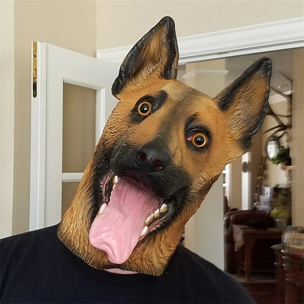 German Shepherd Mask Halloween Party Cosplay Animal Costume Sheepdog Dog Head Masks Funny Realistic Animal Full Head Latex Mask