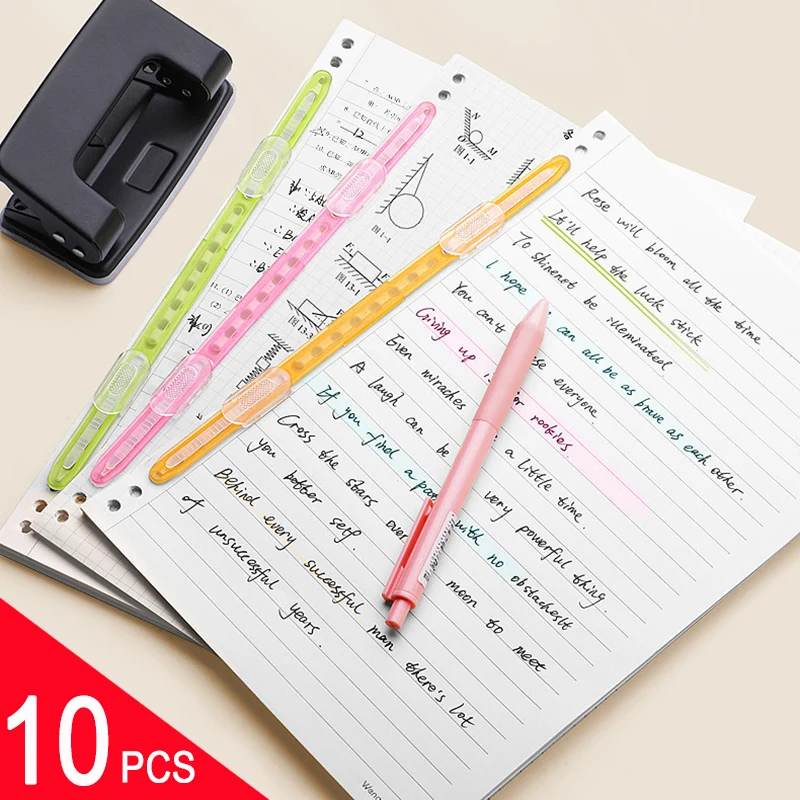 10 Pcs/lot Simple Loose Leaf Binding Clip Long Plastic 2 Hole Binding Clip For Documents and Contracts Student Office Supplies