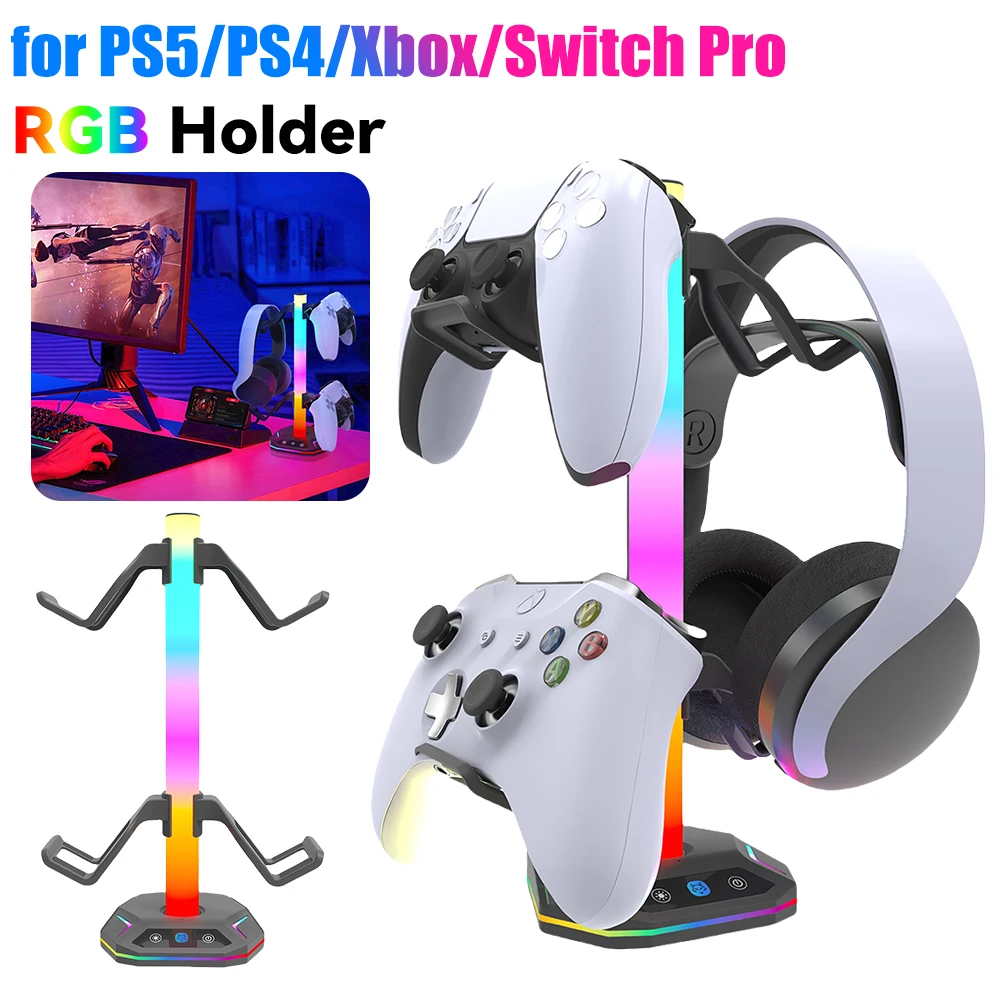 RGB headphone stand with lighting mode desktop controller stand hook gaming headphone stand